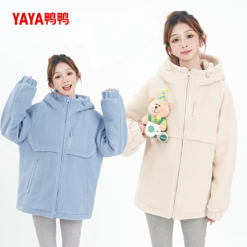 YAYA/鸭鸭羽绒服女短款冬时尚毛绒简约百搭保暖外套25WA133