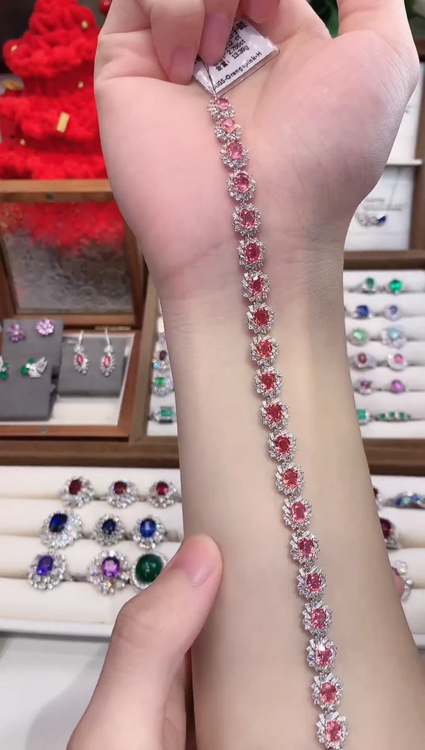 手链彩色蓝宝石18K金镶嵌8.12ct/天然宝石/七天无理由