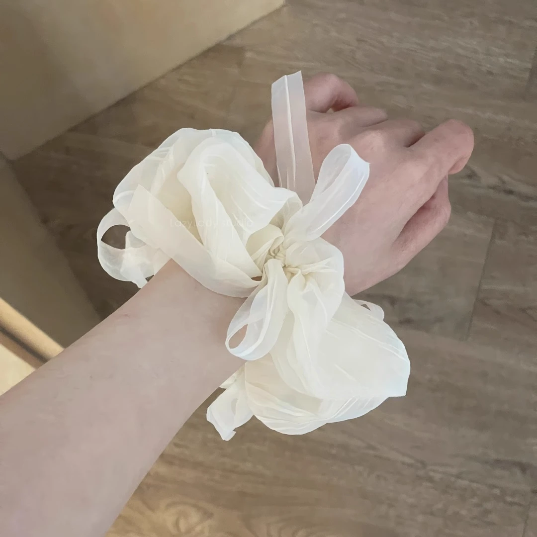 低饱和度~仙气温柔芭蕾风轻纱蝴蝶结发圈日韩马尾发绳女头绳发饰
