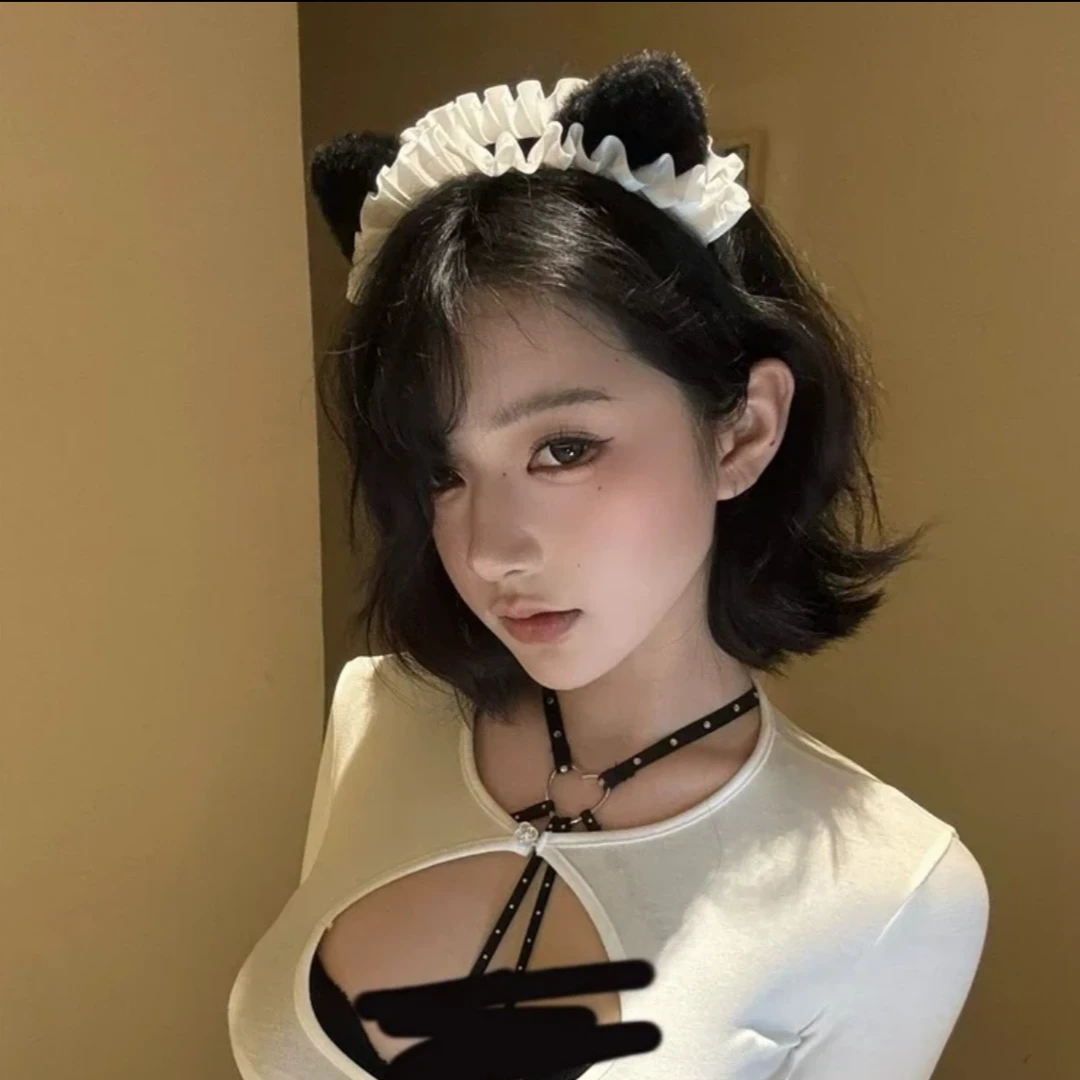 氛围感Cos厨娘猫耳朵发箍上镜神器立体感仆仆风黑白蝴蝶结发箍