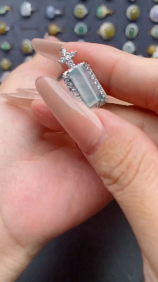 银S925镶嵌戒指翡翠天然A货翡翠11       1-