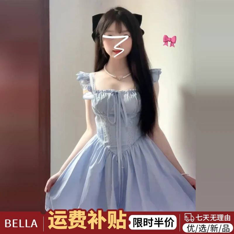 2297新款夏季甜美小飞袖连衣裙女小个子超好看茶歇法式公主短裙子