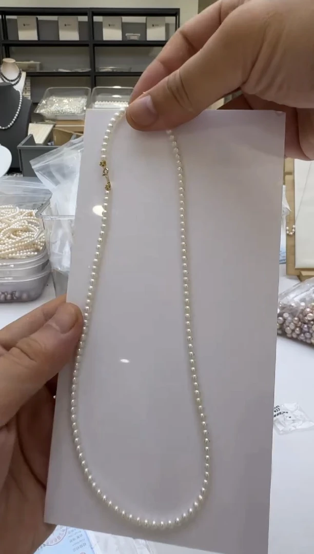 淡水珍珠18K金镶嵌项链3-3.5mm 金贴片-新款