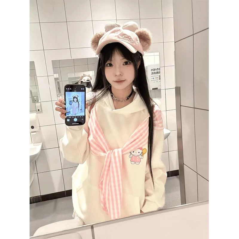 美式甜美慵懒风长袖连帽卫衣女秋冬小众上衣宽松oversize外套ins
