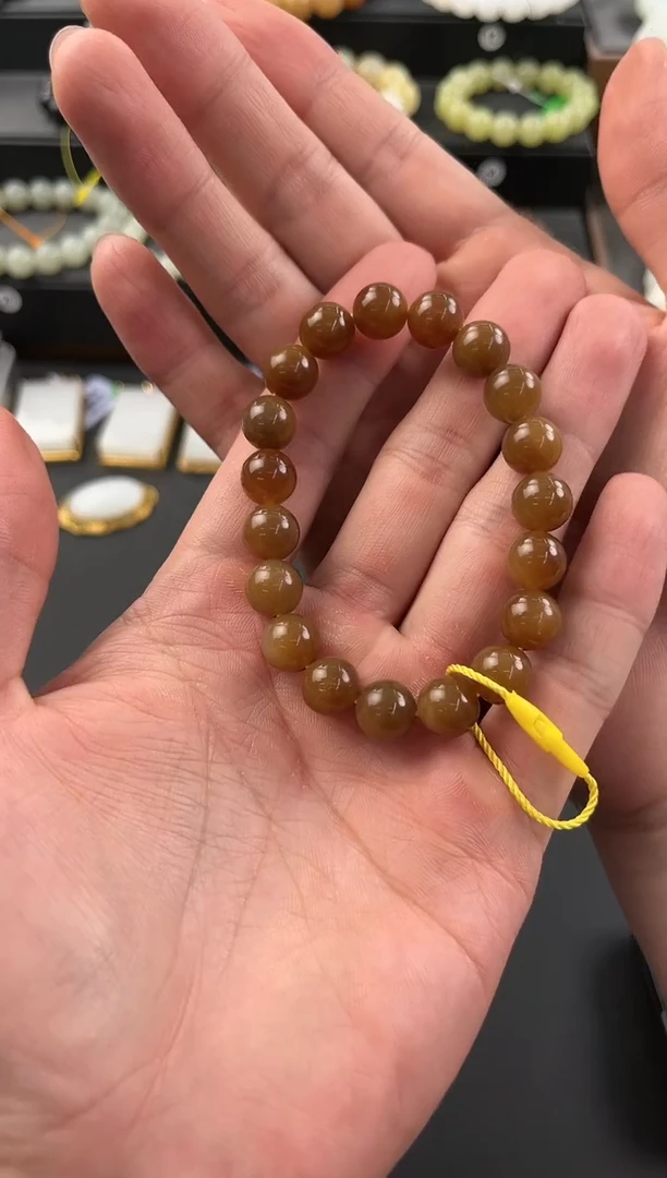 手串未镶嵌和田玉且末金山纯糖手串卡10微色差