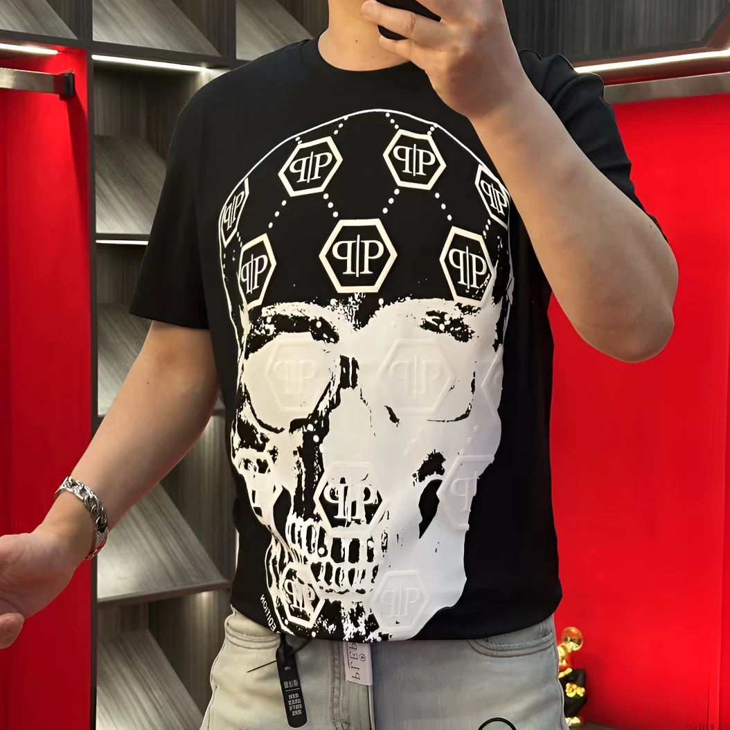 PP正品25新款潮牌液氨棉高品质欧货骷髅头印花时尚圆领T恤衫1695