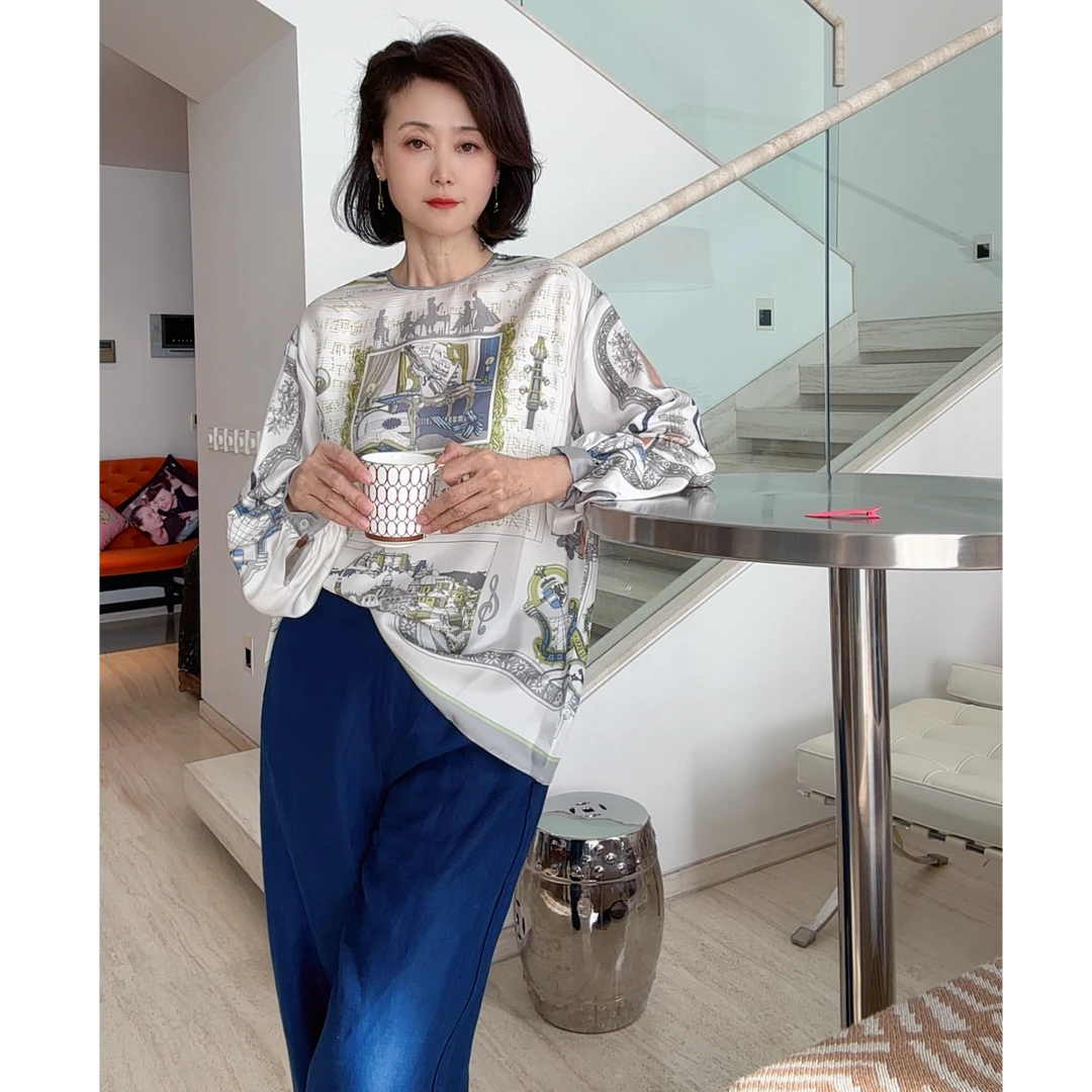 【维姐精选】RL 一幅画 16姆米斜纹6A级桑蚕丝高级感定位花型衬衫