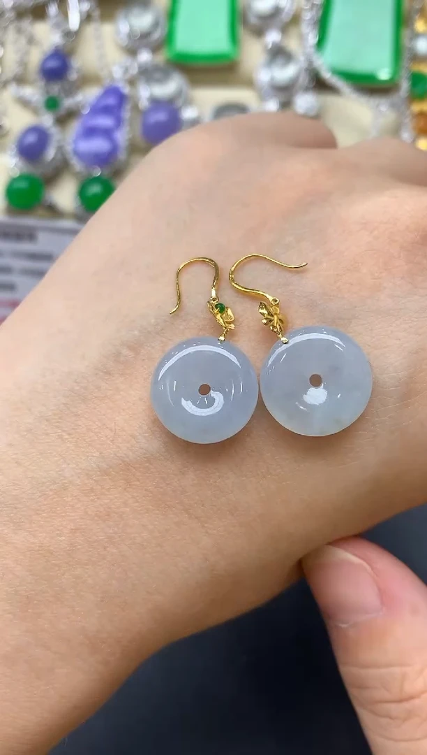 翡翠18K金镶嵌耳饰95-中国好珍宝