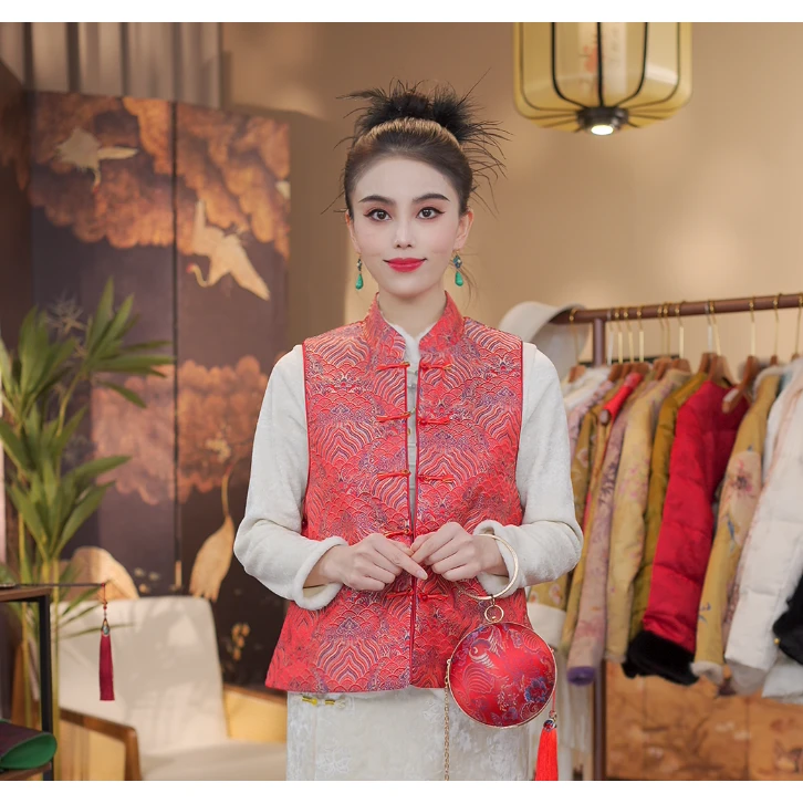 《 红宵-双面穿》新中式提花复古国风休闲百搭高定马甲