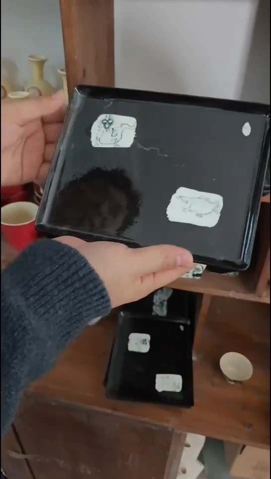 牧渔孤品骨瓷方盘