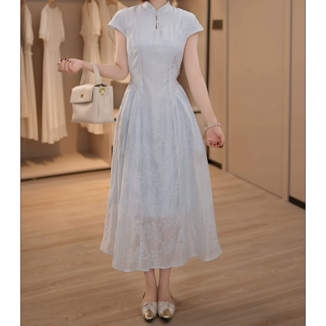 【绿子粉丝专享】新中式轻国风刺绣连衣裙夏季法式复古气质收腰125