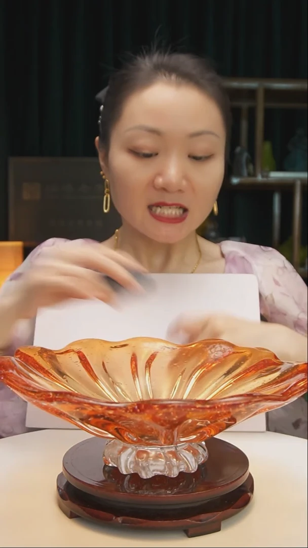 琉璃博山琉璃手工果盘摆件
