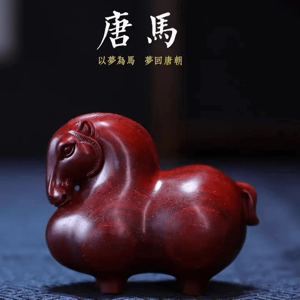非洲紫檀手把件整木雕刻精雕唐马随身盘玩小马复古唐马生肖马解压