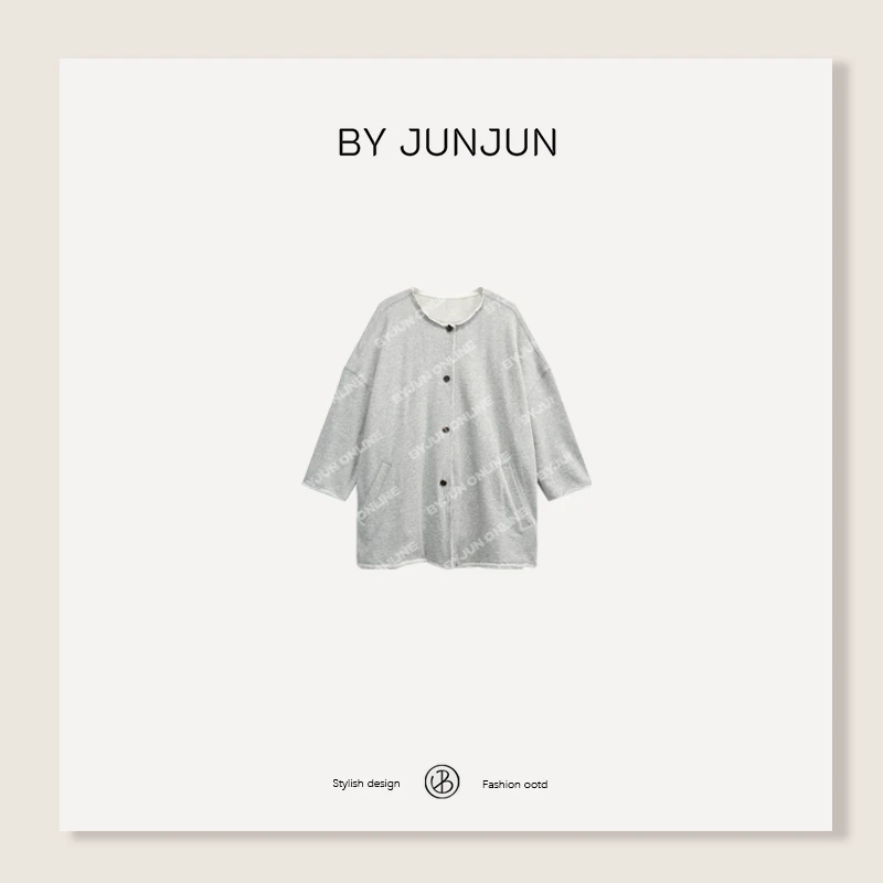 ByJunjun【灰卫袍】卷边外套韩系休闲宽松显瘦开衫