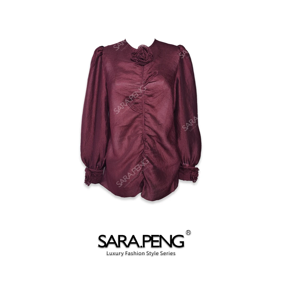SARA.P精致贵气｜高端丝光手工立体玫瑰花洋气长袖上衣｜5D168149