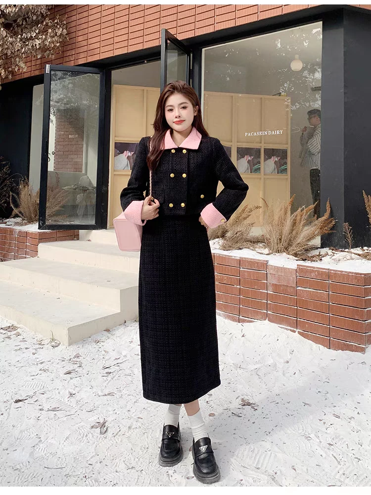 【059单件-YR】小香风撞色西装领气质显瘦外套穿搭高腰气质半身裙