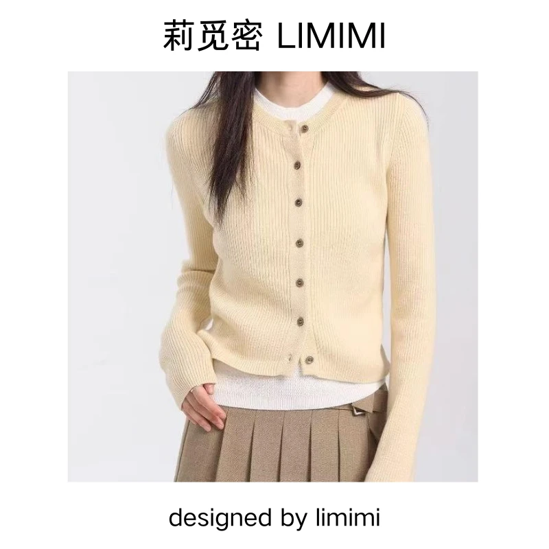 假两件长袖针织衫女新款设计感撞色圆领短款开衫上衣