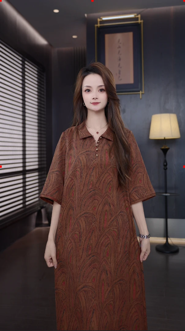 霓裳阁100%桑蚕丝  重磅绞罗红云纱时尚款香云纱连衣（337050红霞）