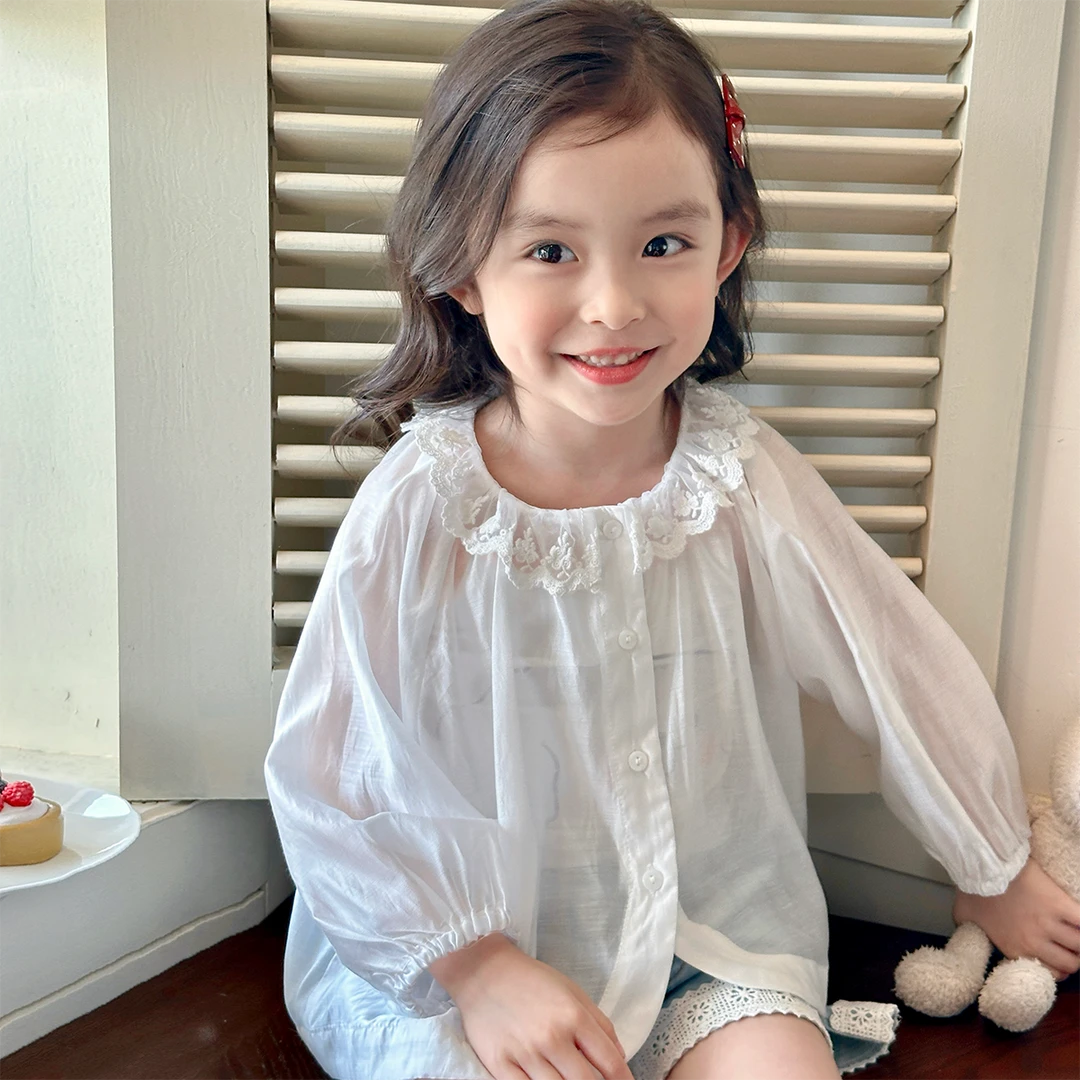 现货【白玉】5581女童防晒外套韩系可爱花边娃娃领洋气纯色百搭外套