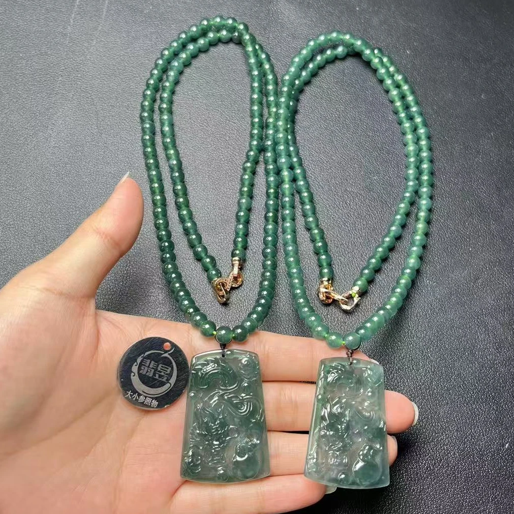 翡昱-N4-14494-天然A货翡翠龙牌珠链颈饰-多样性发其一C