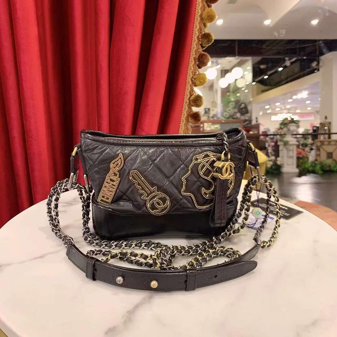 95新 Chanel/香奈儿 GGS黑色流浪小号牛皮单肩包85541131