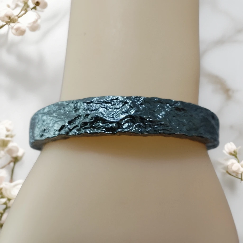 足银手镯 《墨岩流霜》纯手工原创设计民族风复古古风银制实心镯子