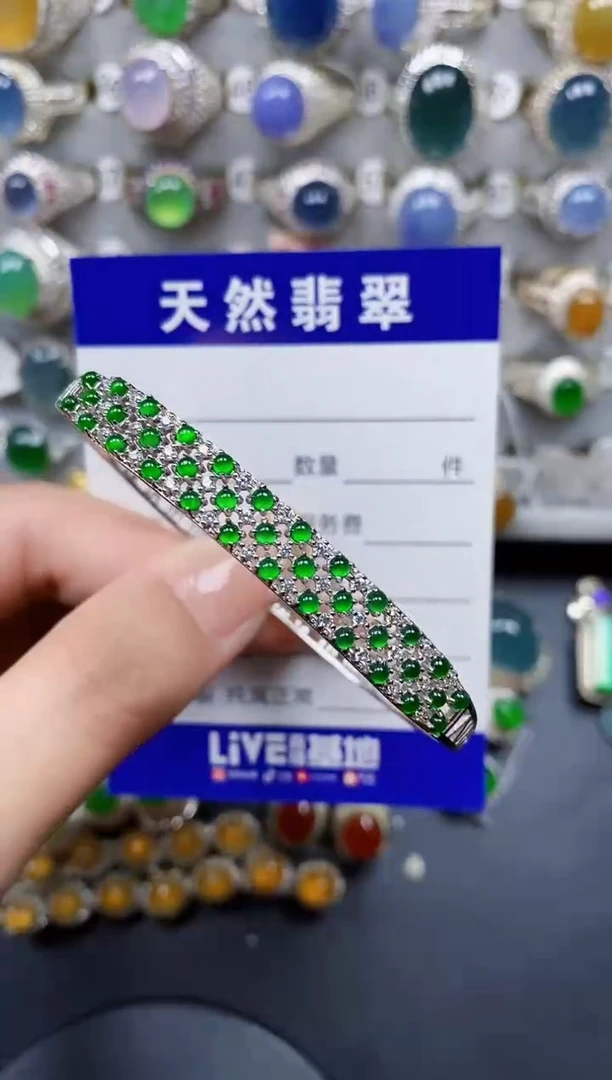 翡翠手镯银S925镶嵌434