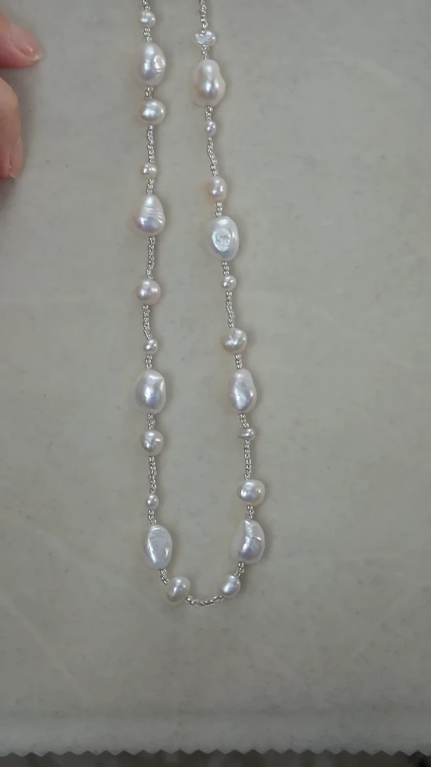 淡水珍珠银S925镶嵌项链满天星巴洛克玻璃珠珍珠项链