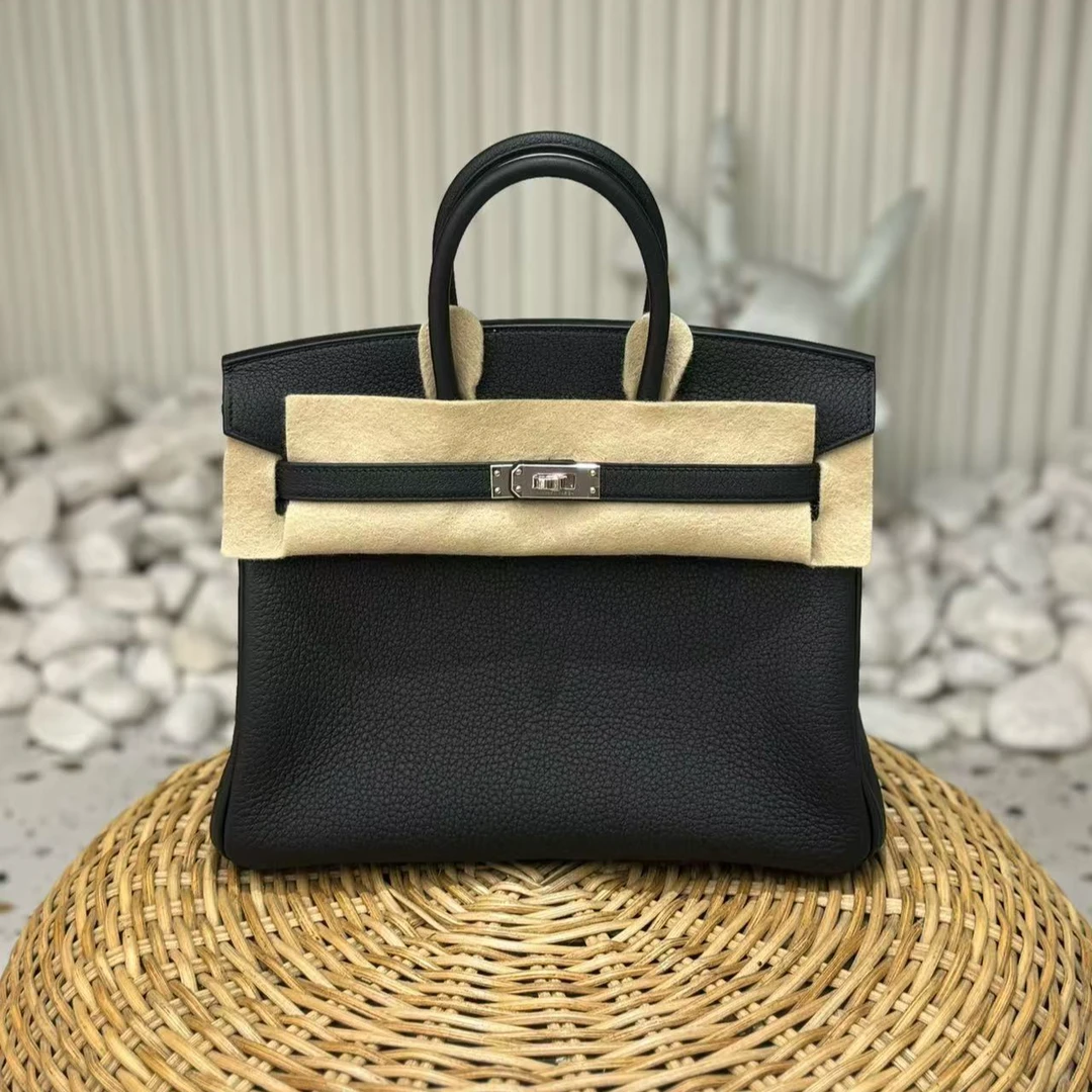 全新未使用 Hermes/爱马仕 birkin25手提包 黑银togo皮 B刻