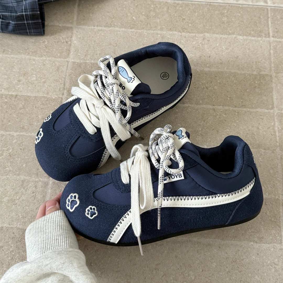 chic小众复古休闲透气德训鞋子女2025新款秋季厚底百搭运动小白鞋