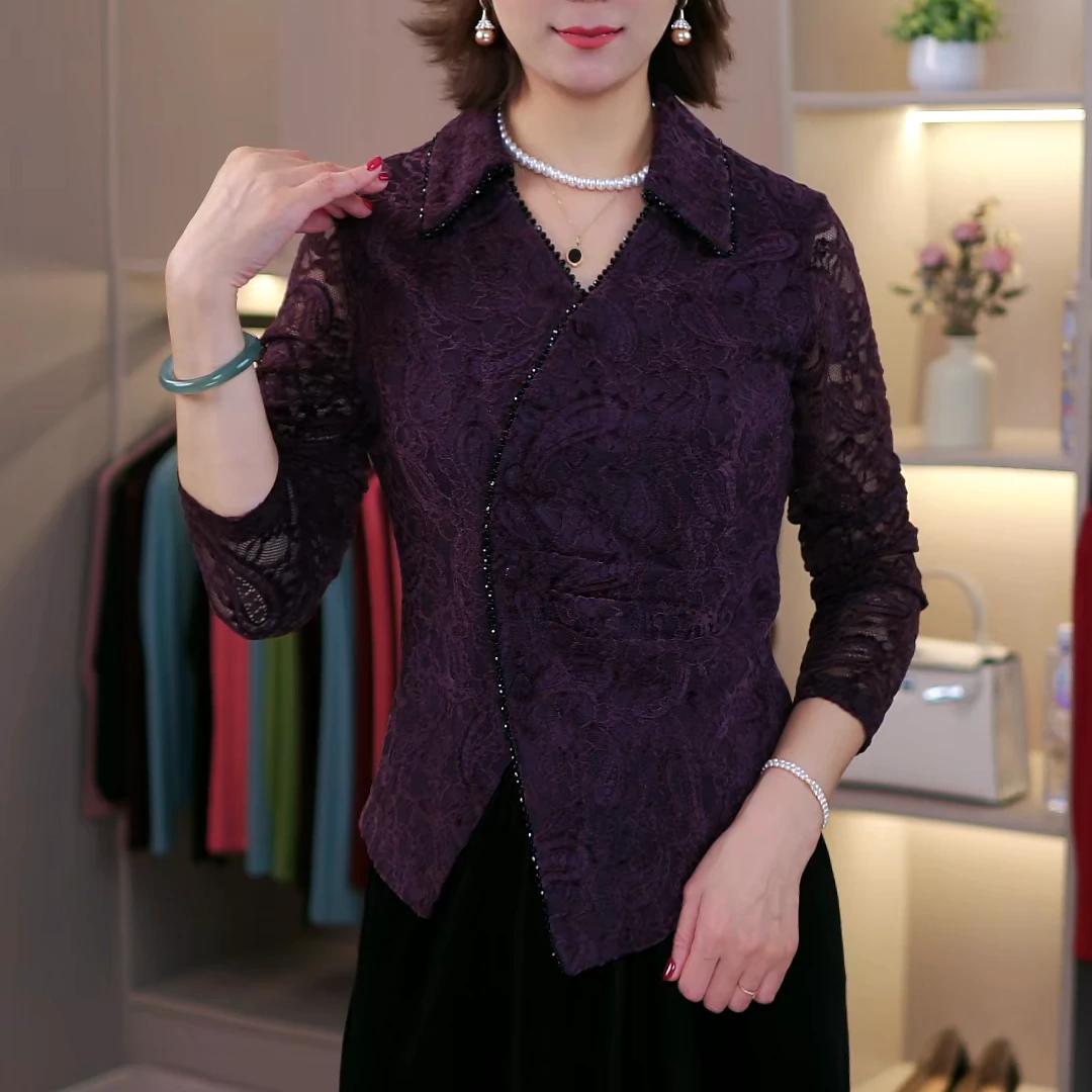 2025秋季长袖植绒蕾丝衬衫领开衫气质百搭显瘦女人味上衣913