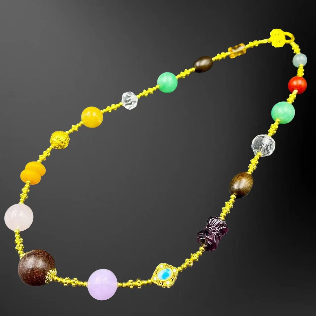 七彩凤羽珠珠项链X801J