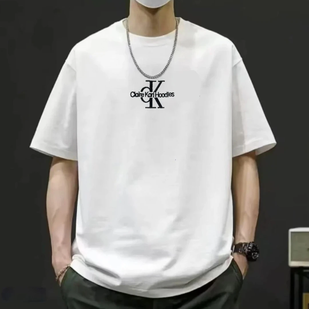 【璐璐专属】万针刺绣.CK纯棉t恤男潮牌轻奢痞帅240g重磅新疆长绒棉