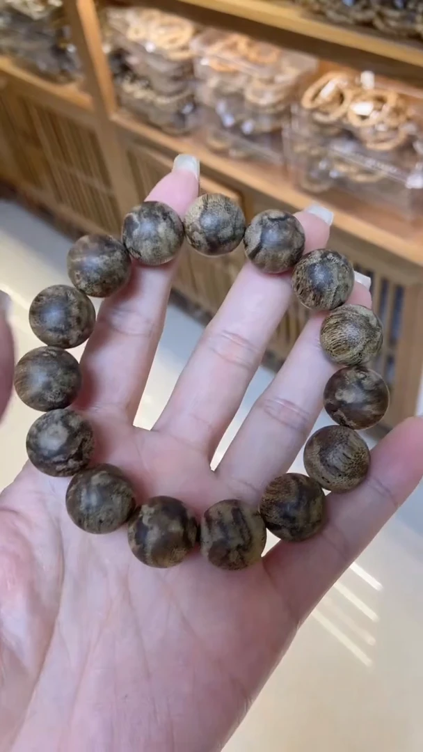 手串沉香文莱圆珠单圈1.5虎斑留疤多样性发其一