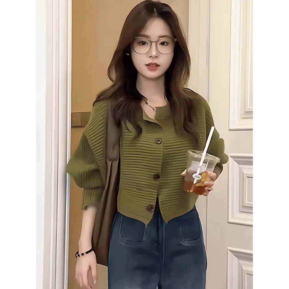 蝙蝠袖毛衣开衫春秋季新款外穿百搭高级感气质短款针织外套蝙蝠衫