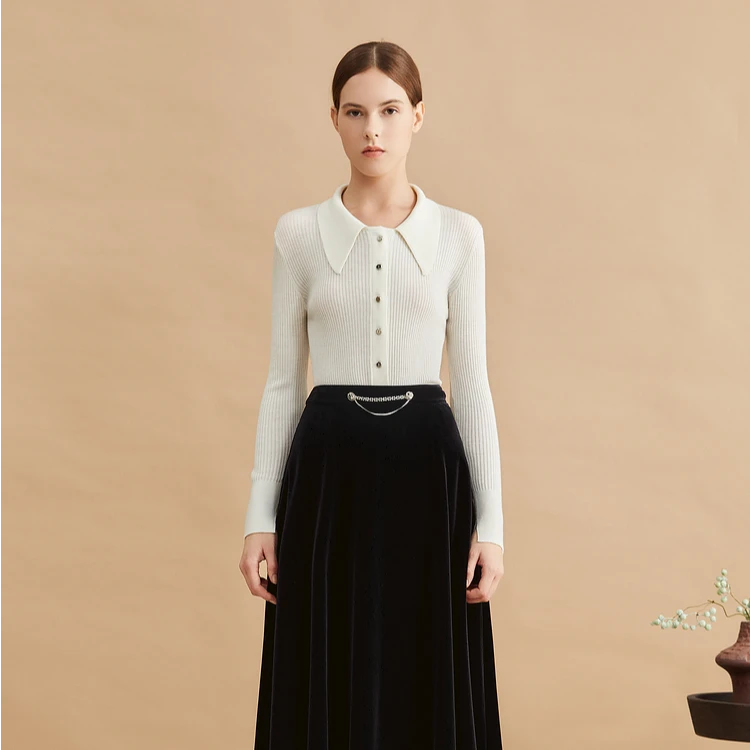 YINER音儿新款复古翻领美拉德纯羊毛针织衫8C64506336