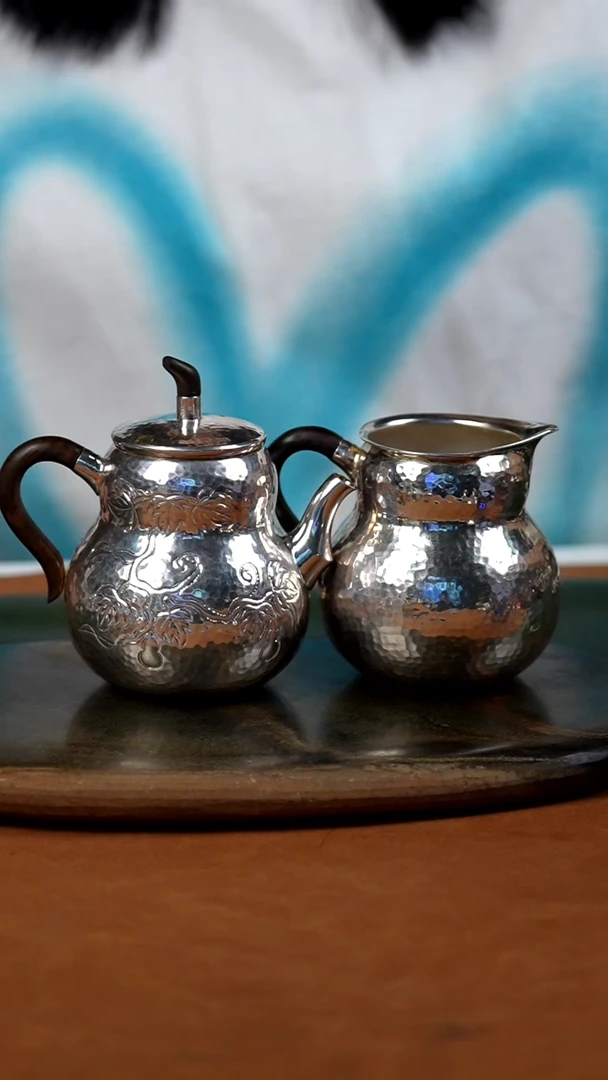 手工银壶999葫芦泡茶壶+公道杯