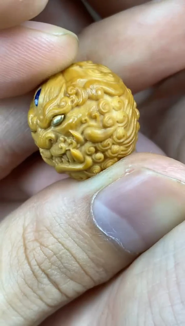 猴头核桃吊坠万福 唐狮 蓝色