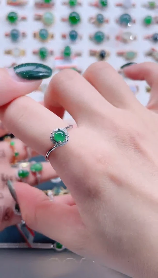 银S925镶嵌戒指翡翠天然翡翠