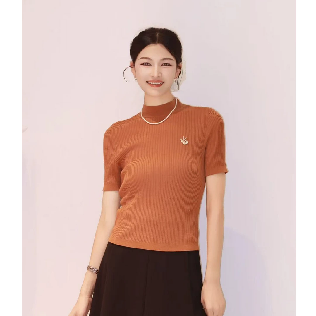 GIRDEAR/哥弟1399715 哥弟新款时尚复古气质修身圆领套头针织上衣