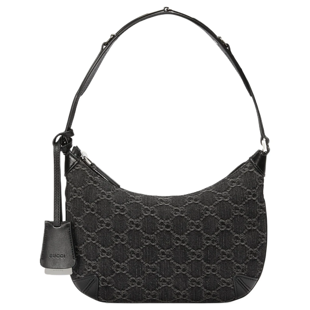 GUCCI/古驰(香港发)双G徽标拉链开合牛仔布拼皮革单肩包女款/BCJ