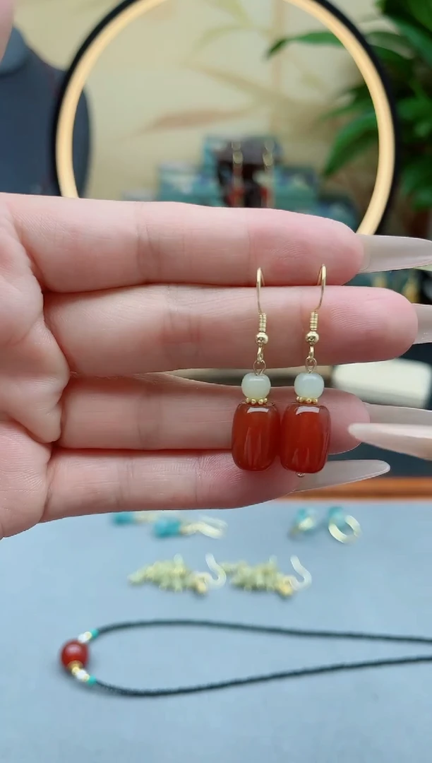 玛瑙/玉髓耳饰银S925镶嵌668