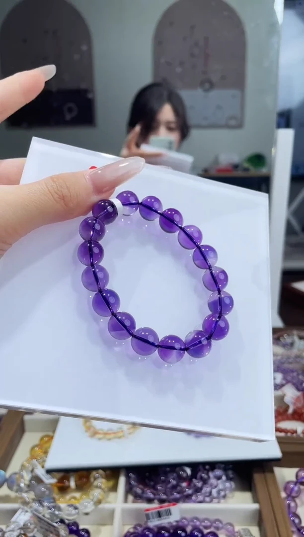 手串未镶嵌水晶天然巴西紫晶单圈手串色标紫11mm+
