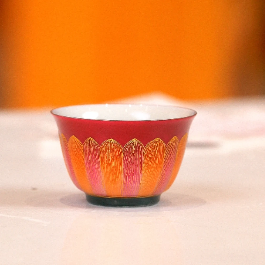 【樊匠造器】掐丝珐琅红地莲花瓣纹杯