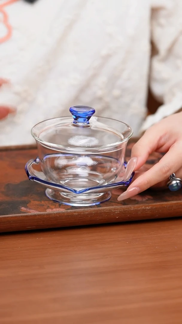 【闪购商品】禾器/晶彩沁莲盖碗宝蓝色