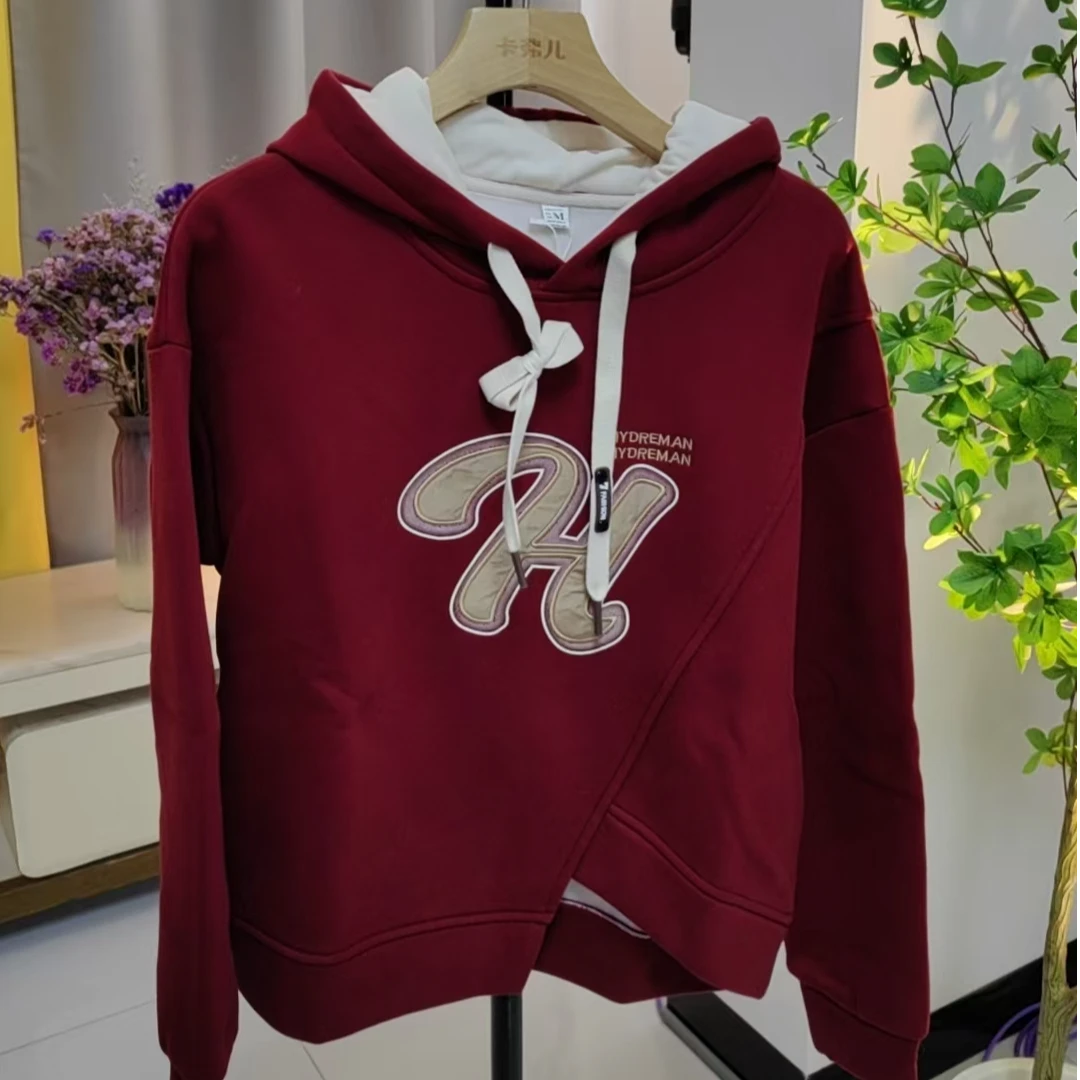 【单件清仓】红色小个子小版卫衣短款连帽加绒加厚绒衫带帽新年上衣