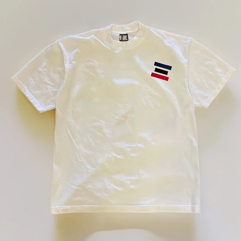 2025男款男士运动白色圆领休闲纯棉印花复古情侣三条杆几何图形