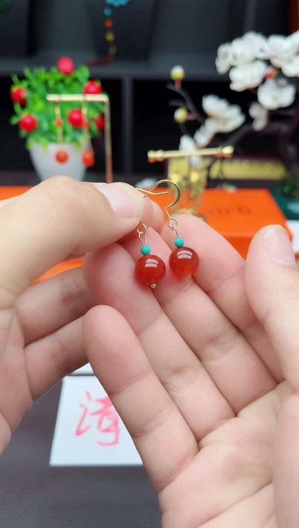 玛瑙/玉髓耳饰银S925镶嵌424000