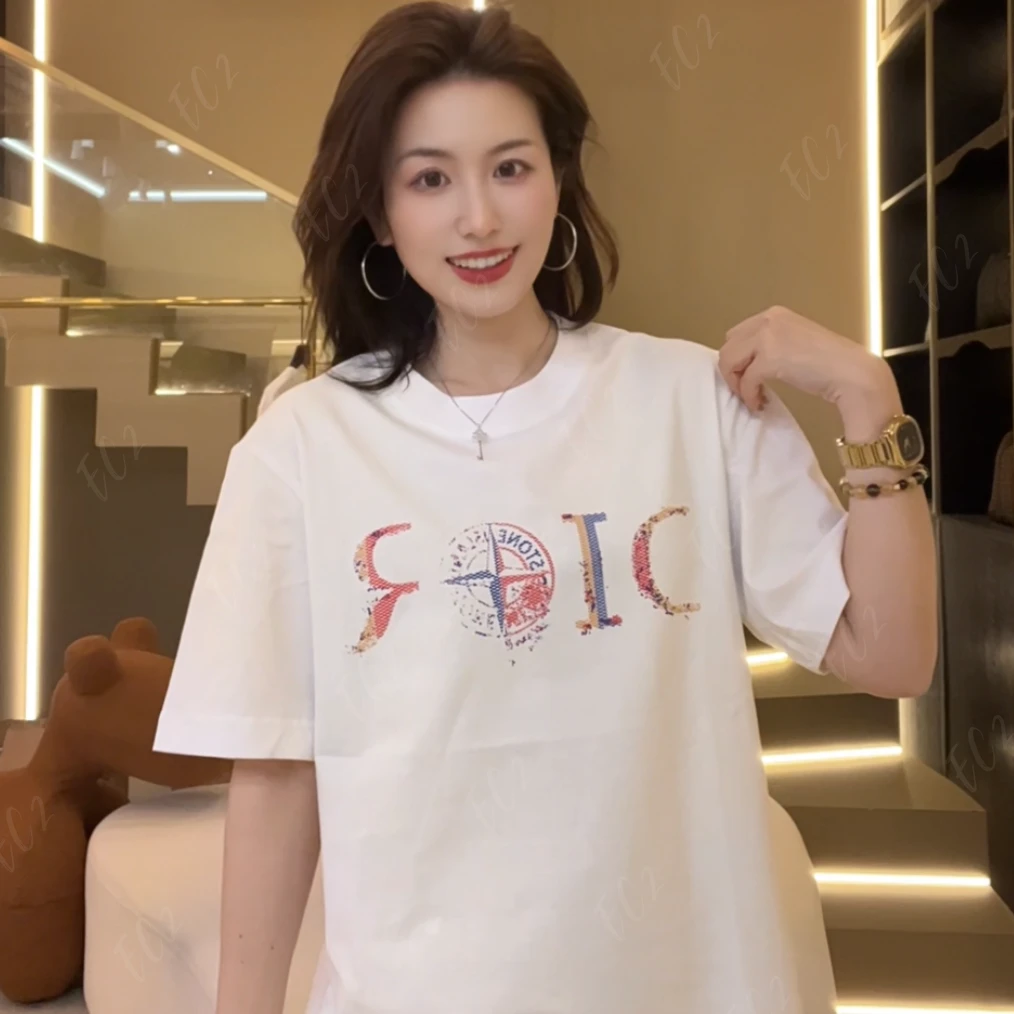 25年夏季新款男女潮牌时尚休闲打码设计小D宽松圆领短袖T恤0049H