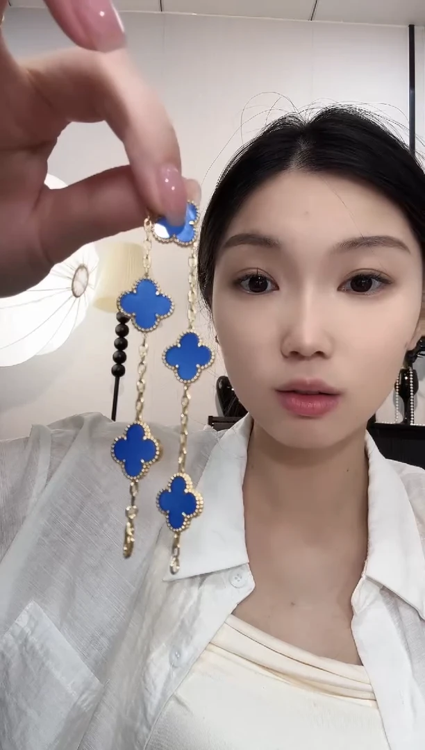 玛瑙/玉髓手链18K金镶嵌蓝色k黄五花手链BG